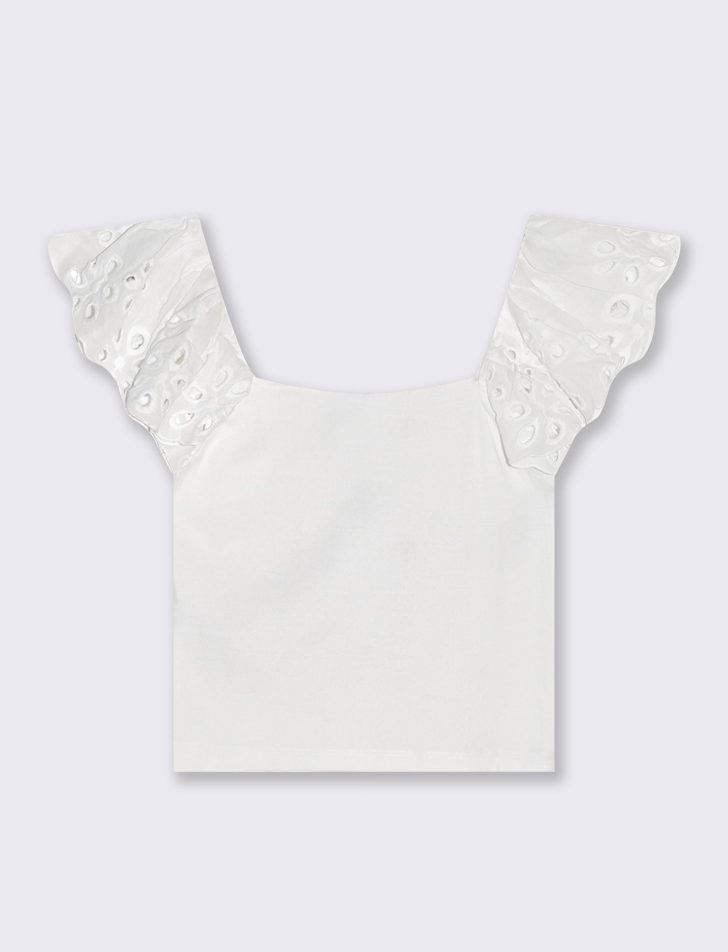 Top con pizzo e scollo quadrato a coste - Bianco