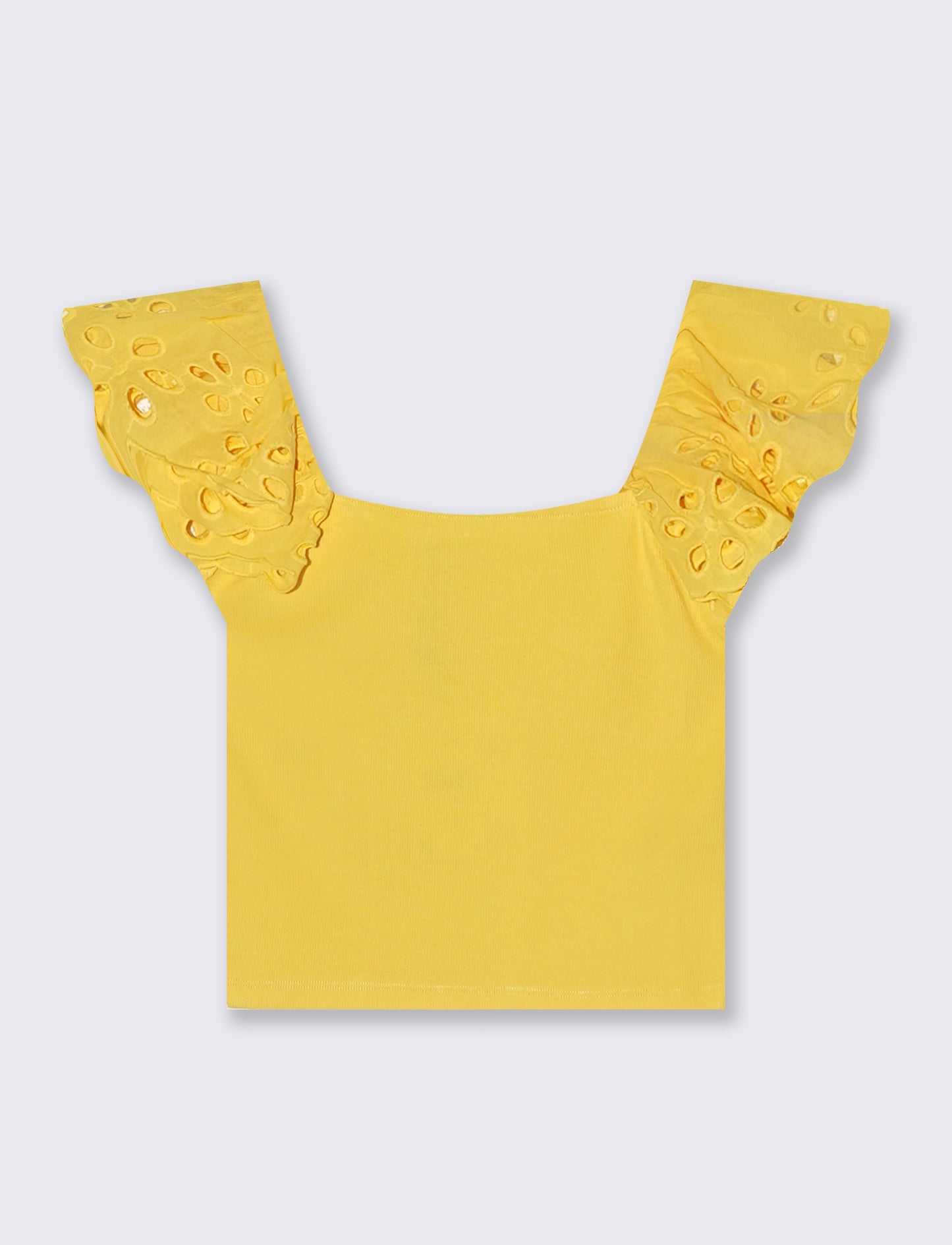 Top con pizzo e scollo quadrato a coste - Giallo limone