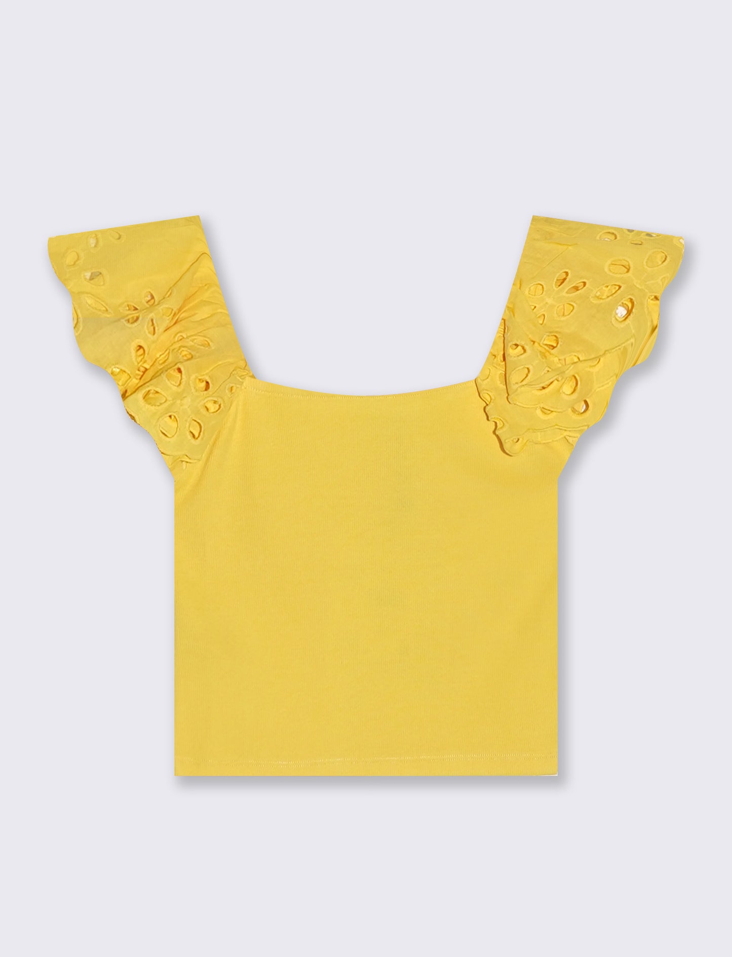 Top con pizzo e scollo quadrato a coste - Giallo limone