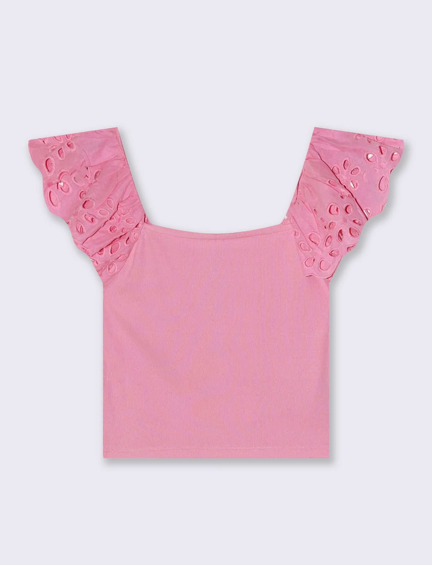 Top con pizzo e scollo quadrato a coste - Rosa big bubble