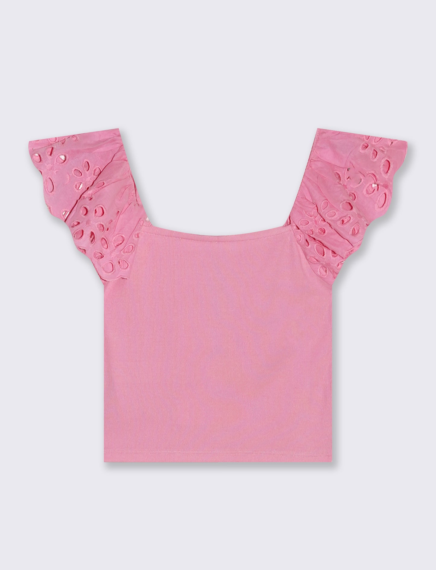 Top con pizzo e scollo quadrato a coste - Rosa big bubble