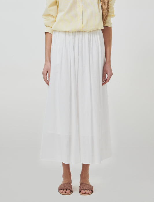 Introducing a long cotton skirt designed for ultimate comfort and style. This piece features a relax - White