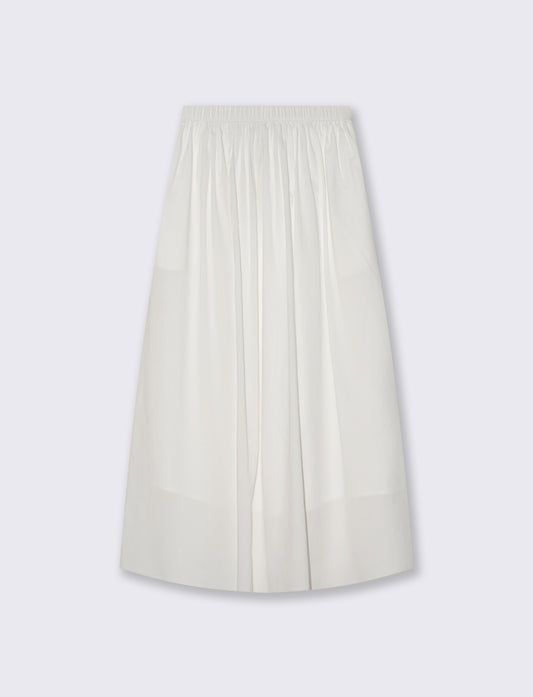 Gonna lunga in cotone con vita arricciata - Bianco