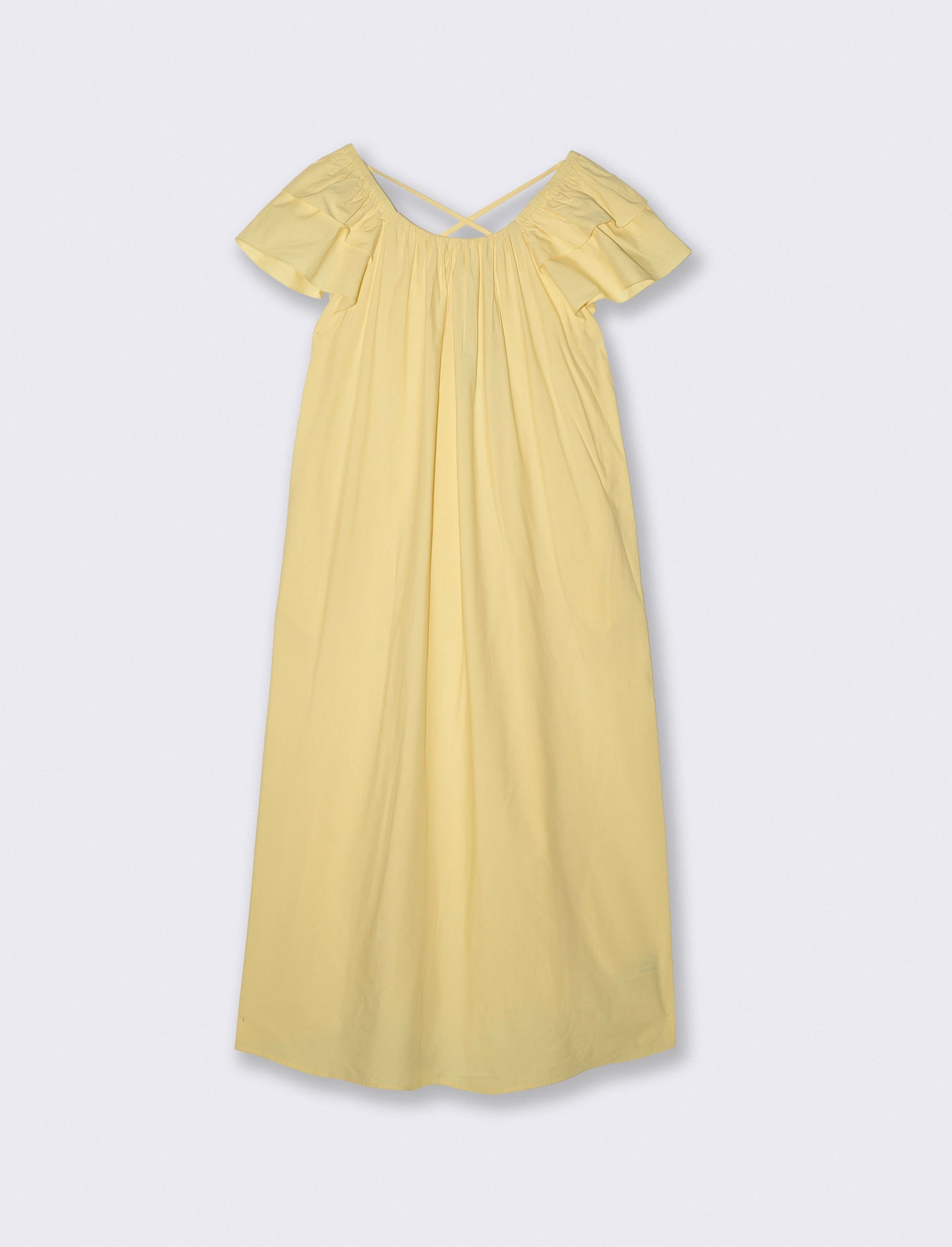 Vestito lungo svasato con scollo quadrato - Giallo pastello