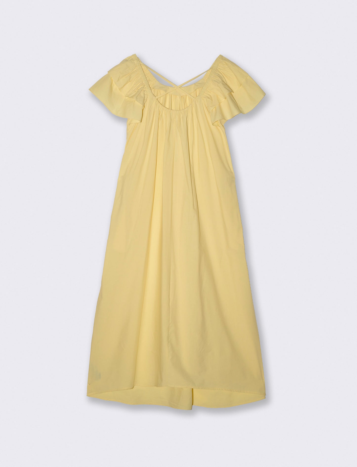 Vestito lungo svasato con scollo quadrato - Giallo pastello