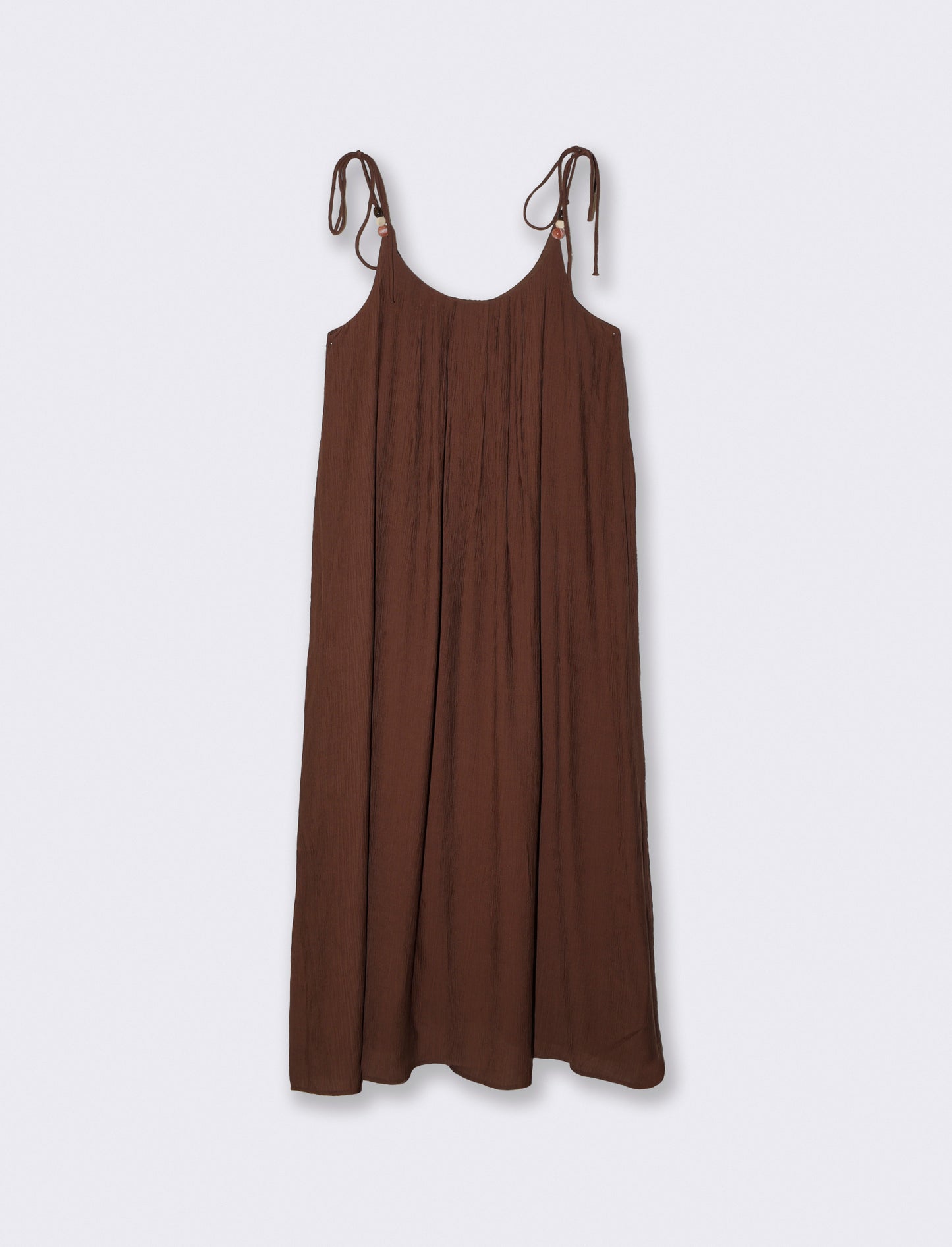Vestito lungo leggero con pieghe e fiocco - Marrone cioccolato