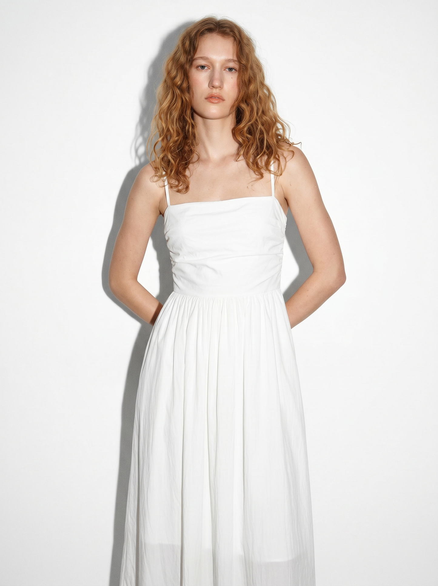 Long dress with ribbed bodice and pockets - White