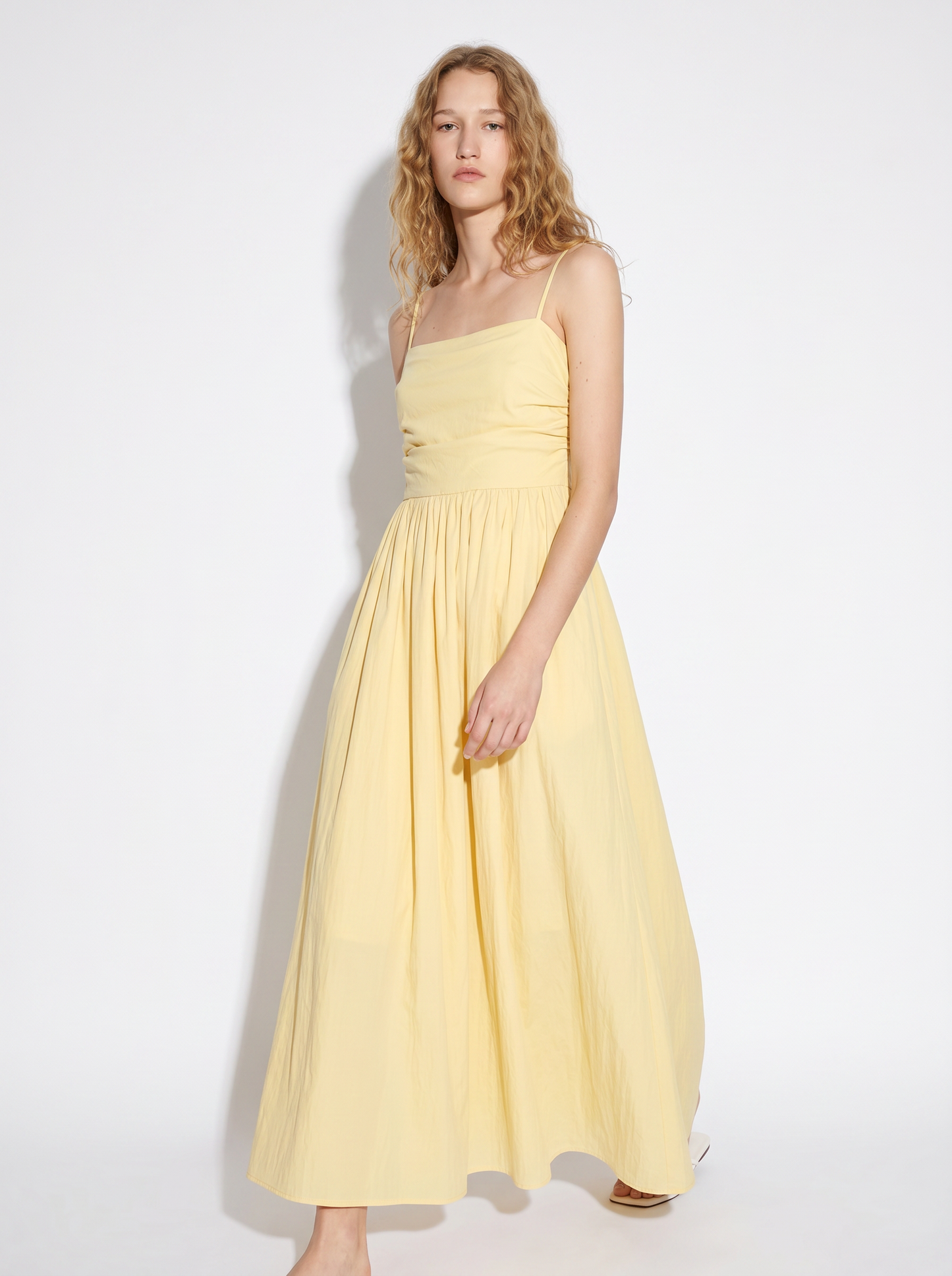 Long dress with ribbed bodice and pockets - Yellow