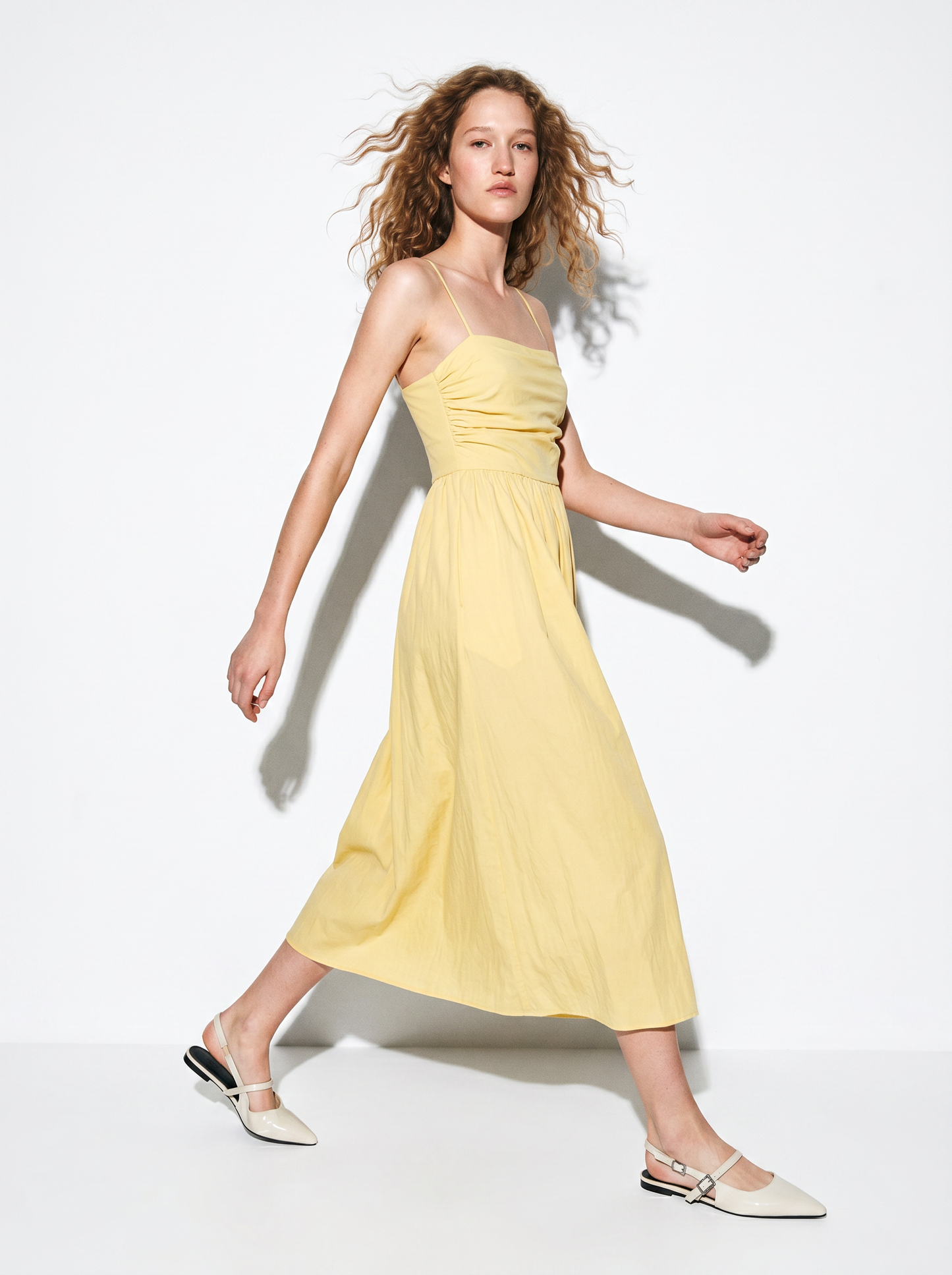 Long dress with ribbed bodice and pockets - Yellow