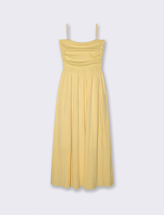Vestito lungo con corpetto a costine e tasche - Giallo pastello