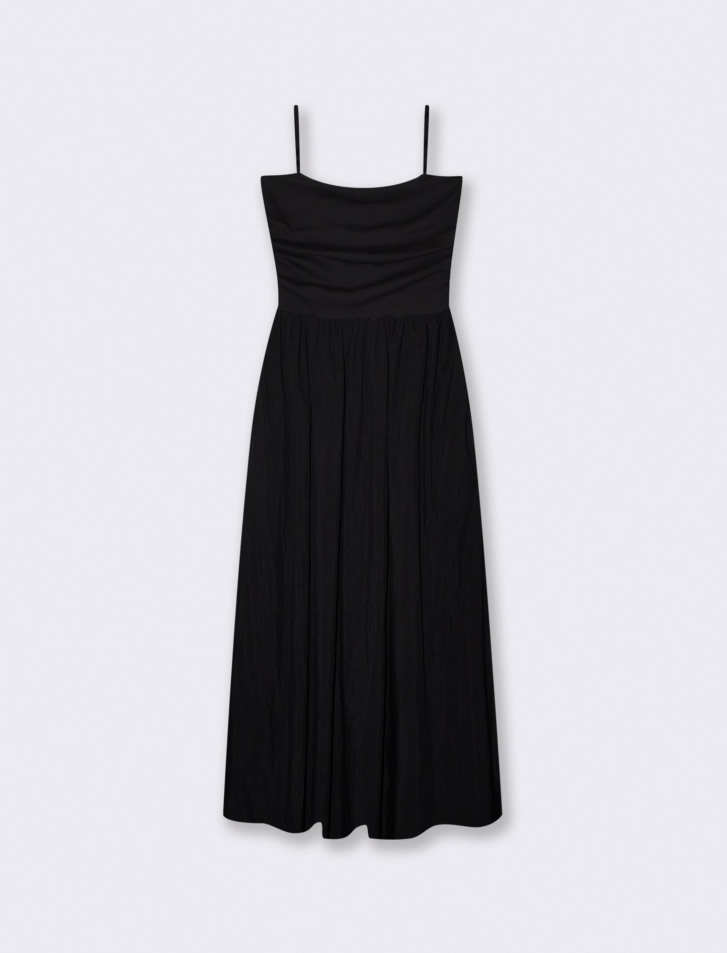 Vestito lungo con corpetto a costine e tasche - Nero