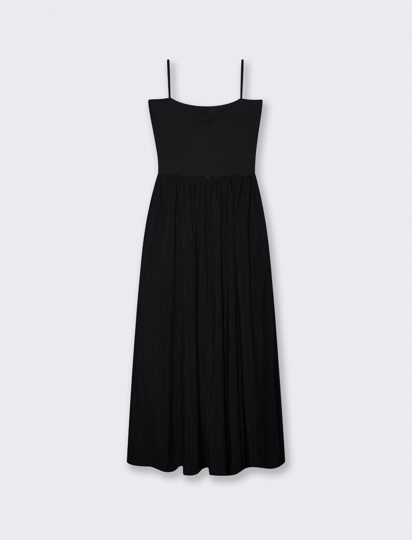 Vestito lungo con corpetto a costine e tasche - Nero
