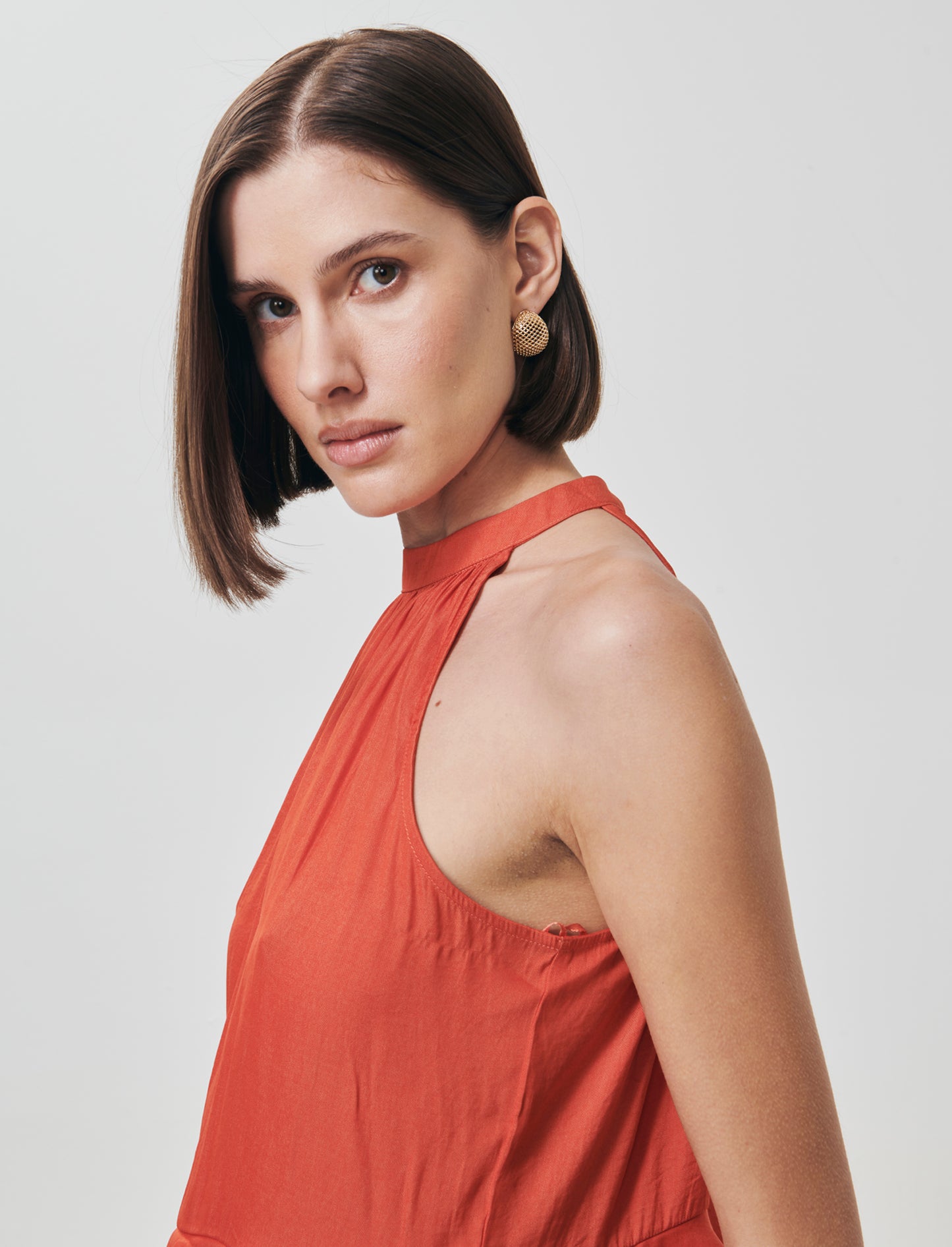 Top smanicato con doppia balza al fondo - Arancio