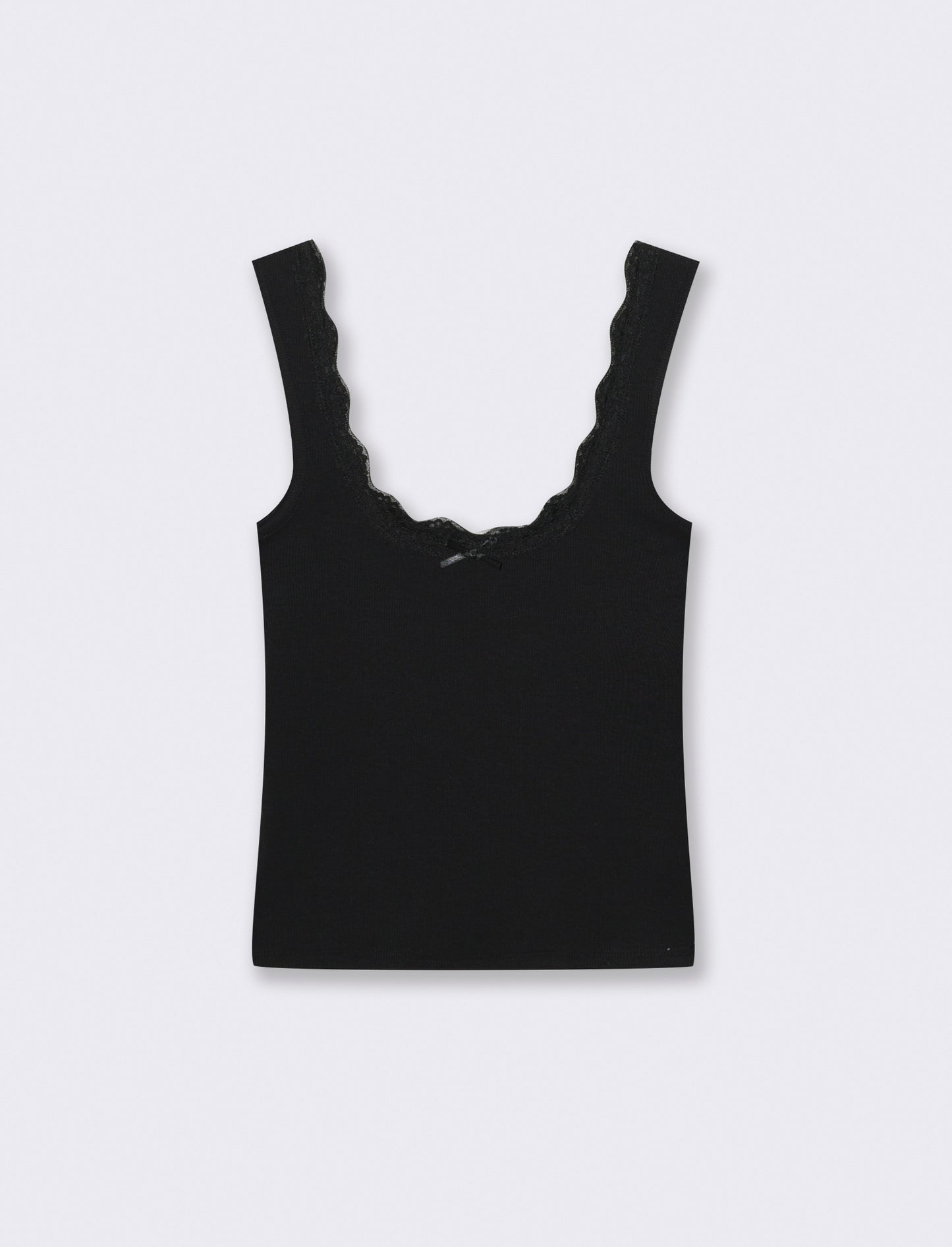 Top in cotone con scollo madonna e fiocco - Nero