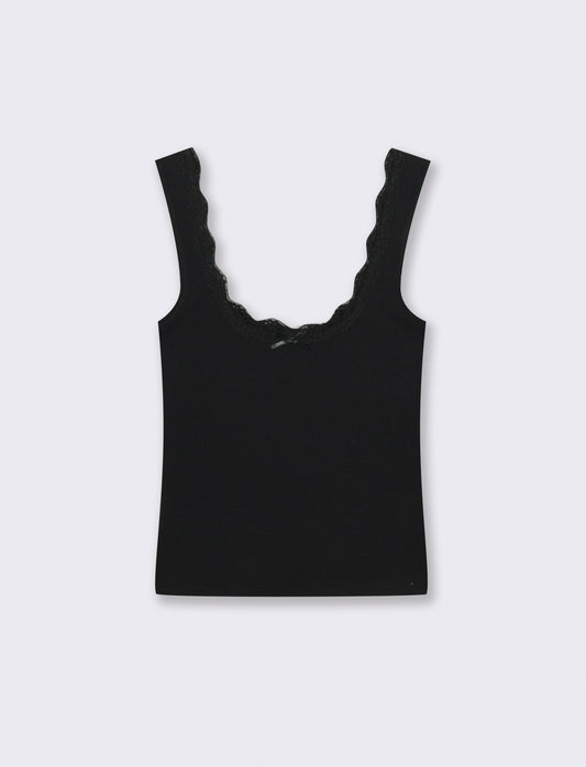 Top in cotone con scollo madonna e fiocco - Nero