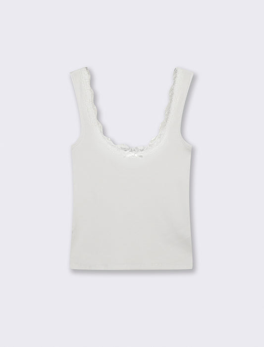 Top in cotone con scollo madonna e fiocco - Bianco