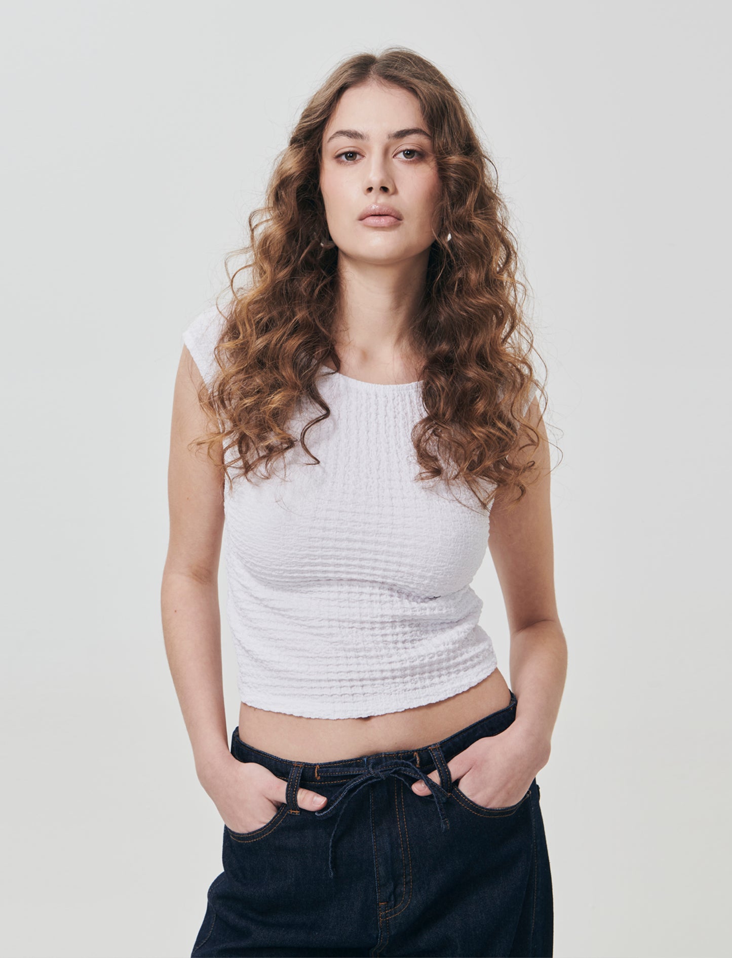 Top Smanicato Elasticizzato Slim fit - Bianco