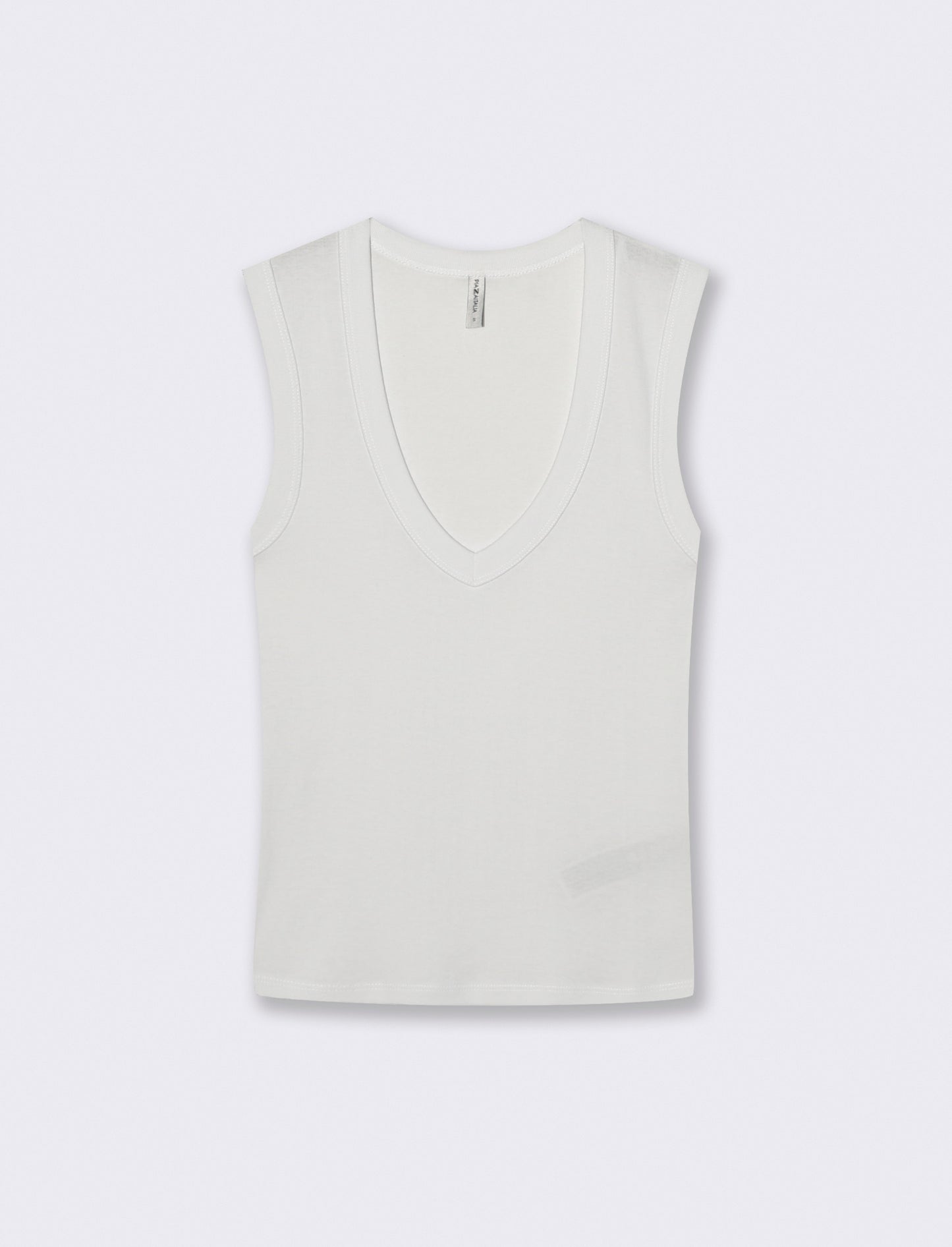 Basic Cotton Tank Top with V-Neck - White