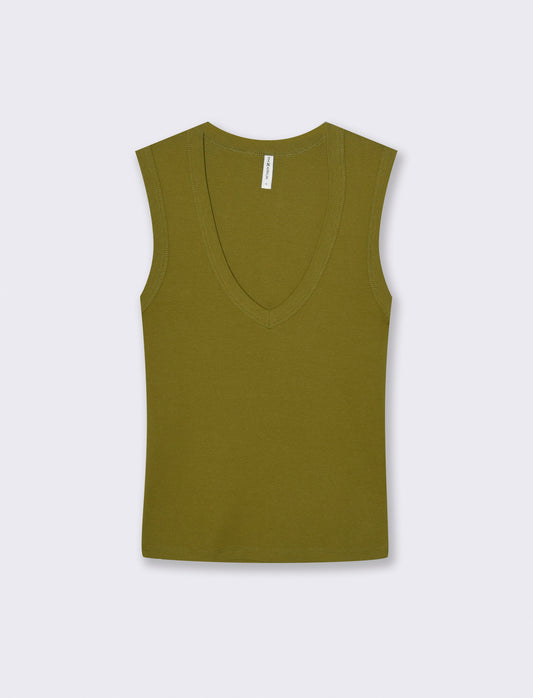 Canotta Basic in Cotone con Scollo V - Verde abete