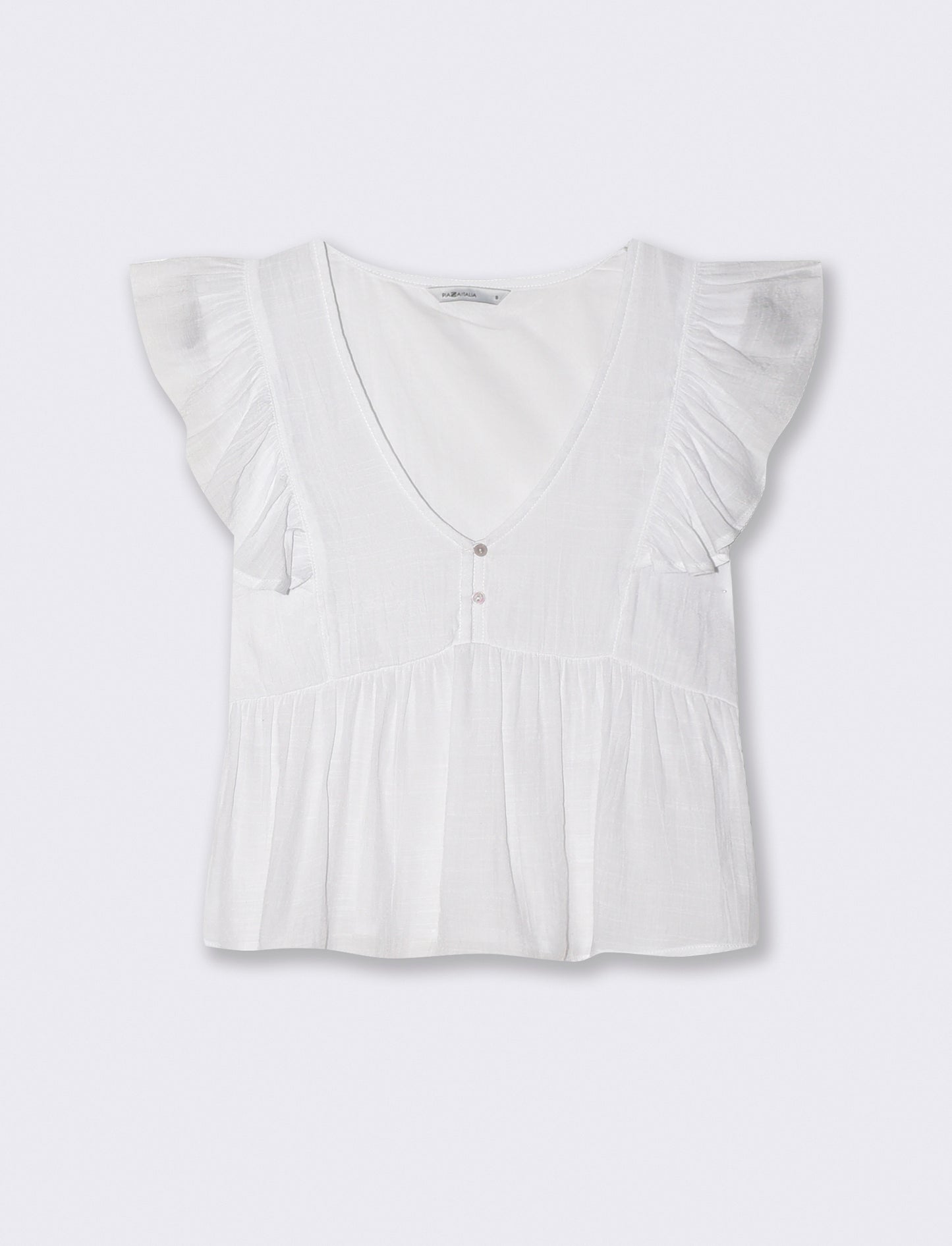 Top con Rouches e Scollo a V Sagomato - Bianco