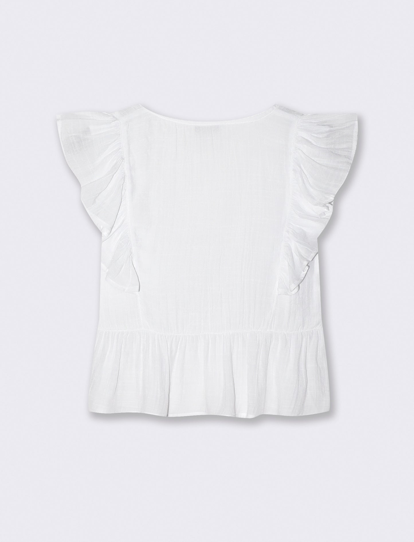 Top con Rouches e Scollo a V Sagomato - Bianco