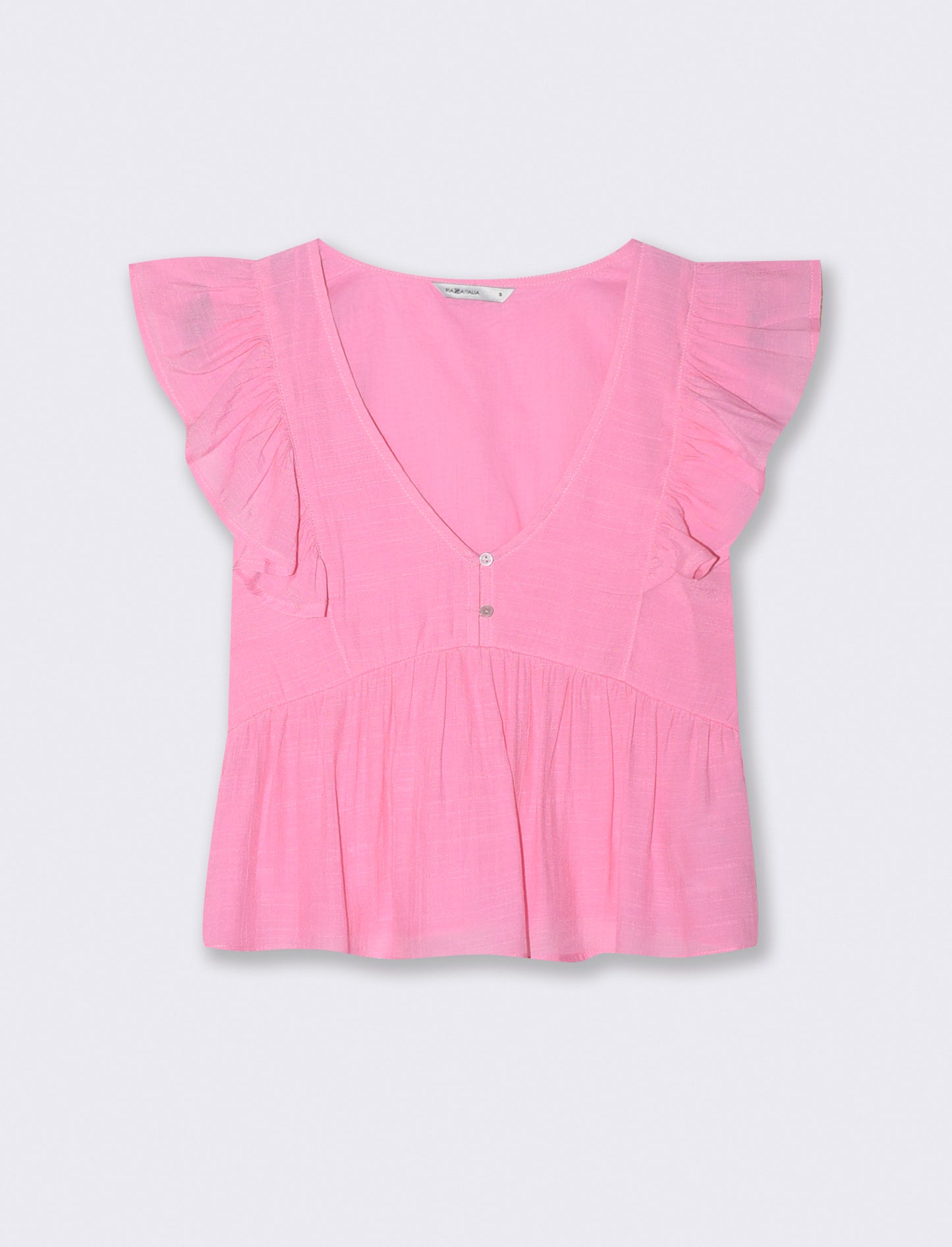 Top con Rouches e Scollo a V Sagomato - Rosa big bubble