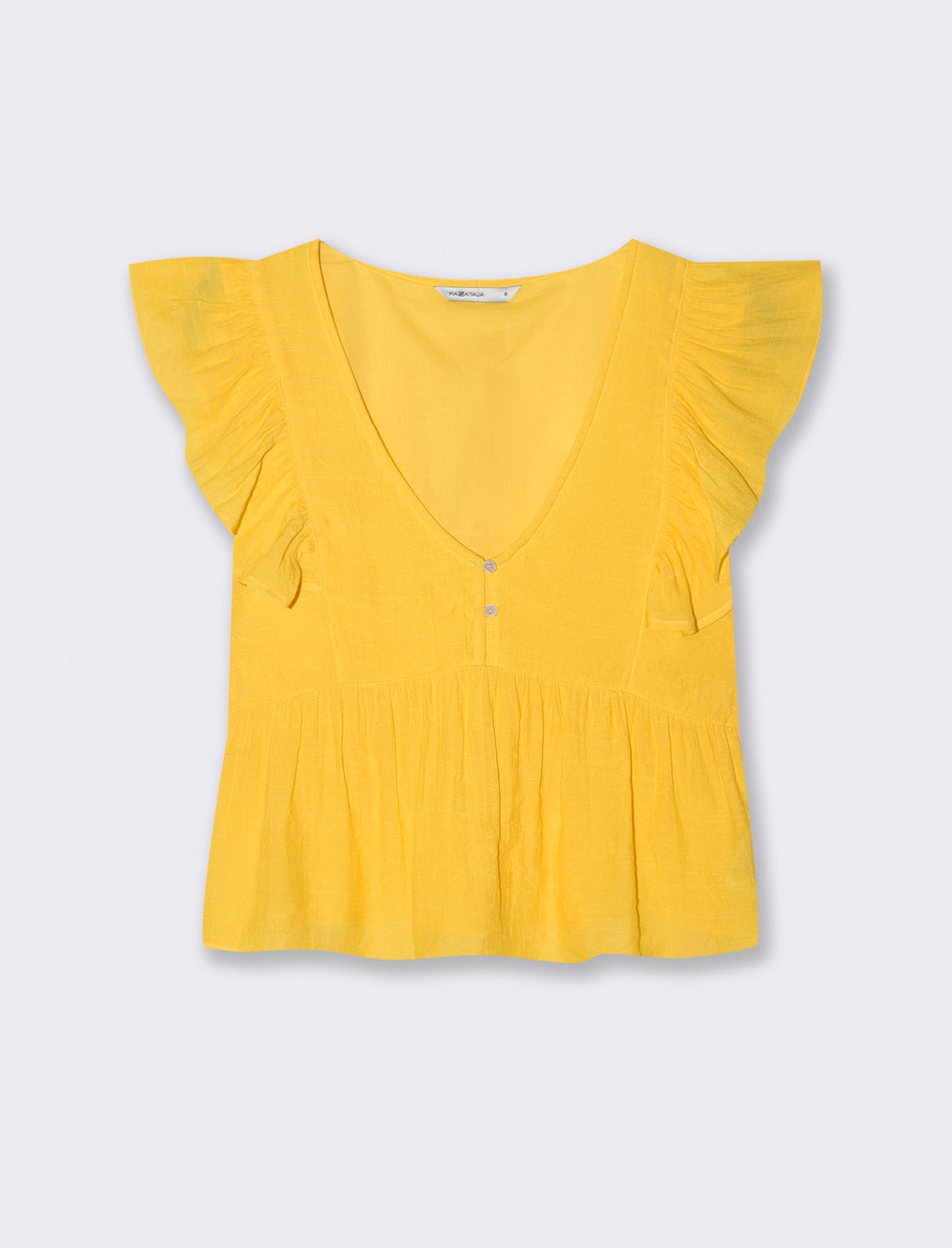 Top con Rouches e Scollo a V Sagomato - Giallo limone