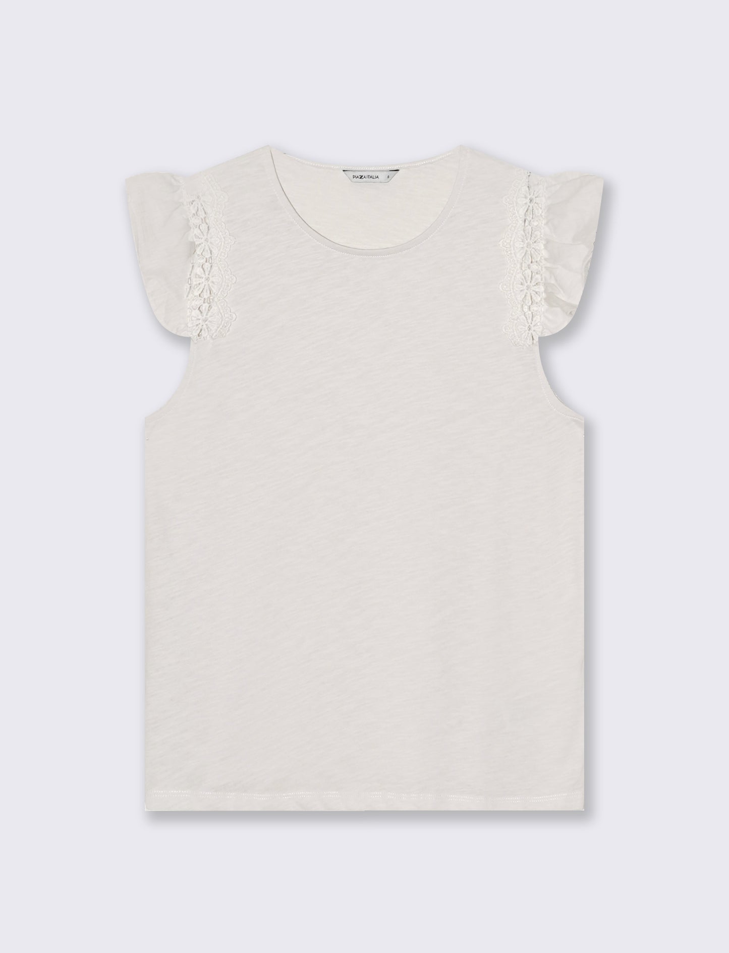 MAGLIA CON MANICHE AD ALETTA IN PIZZO - Avorio