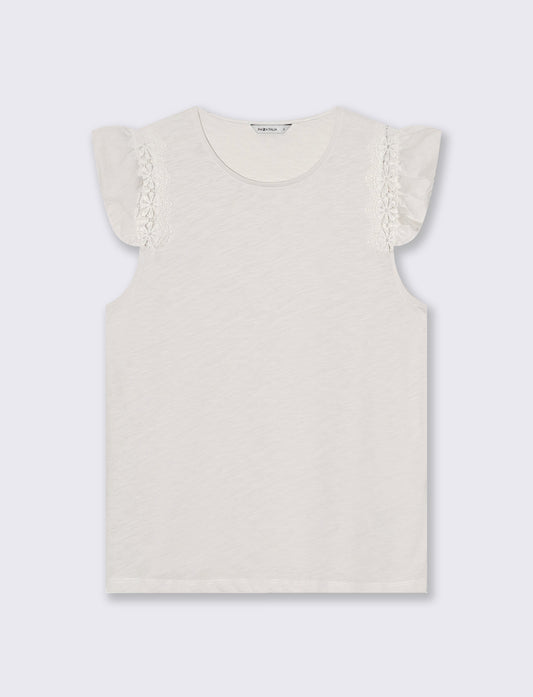 Maglia in pizzo con maniche ad aletta - Avorio