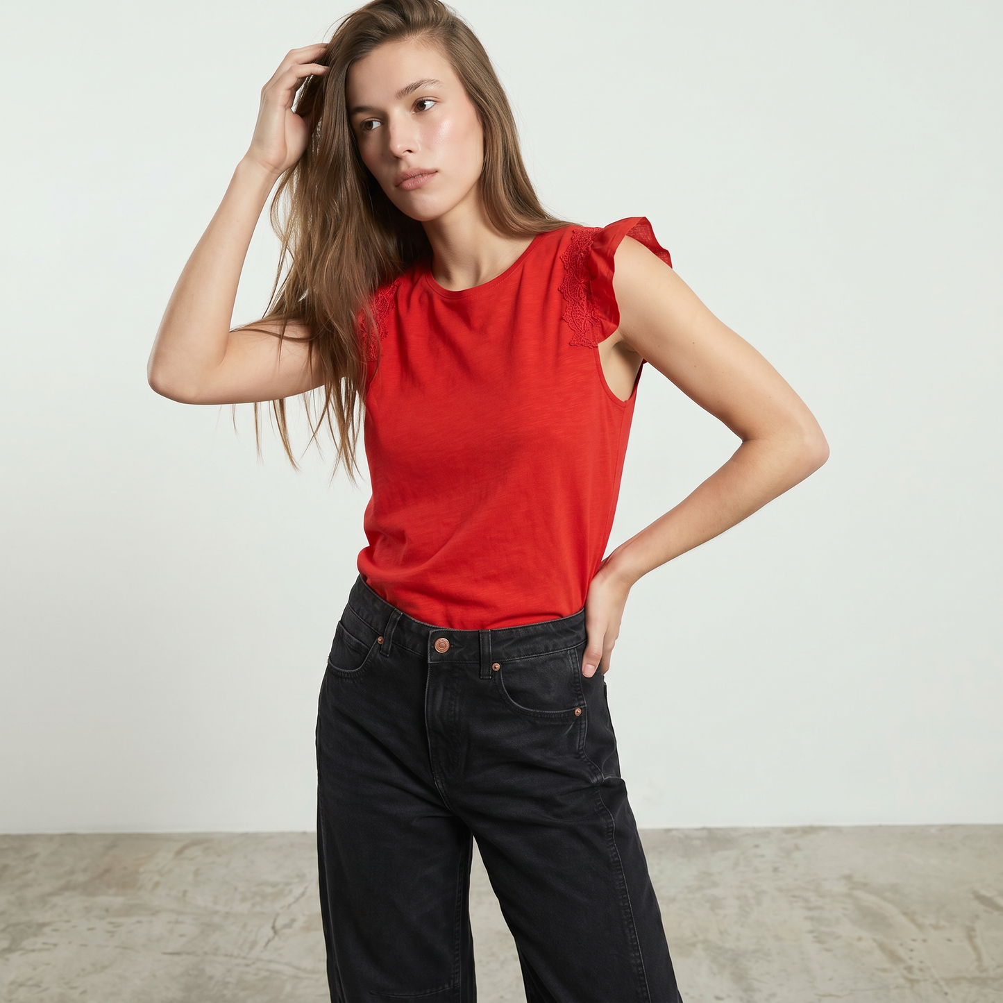 Lace knit top with flared sleeves - Orange