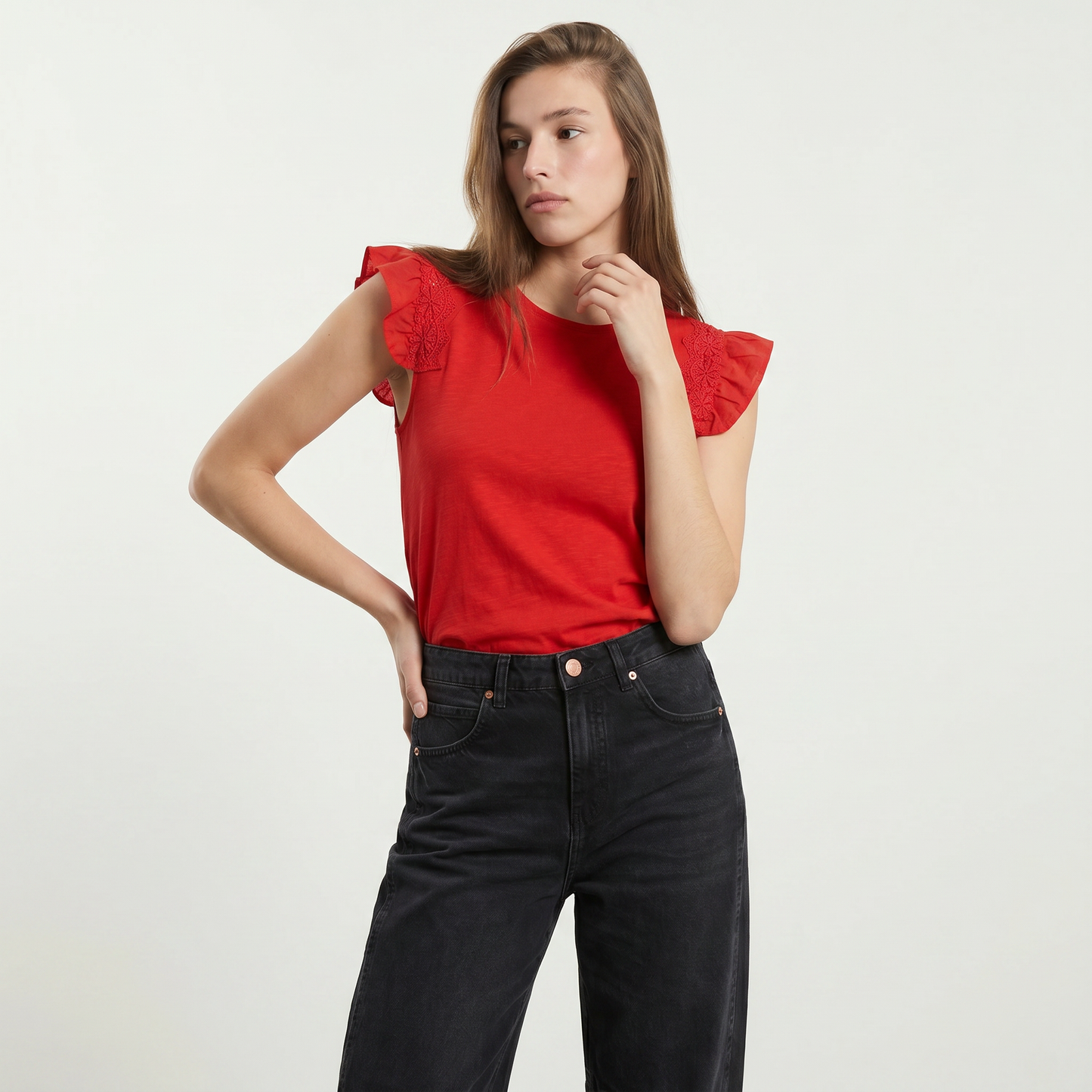 Lace knit top with flared sleeves - Orange