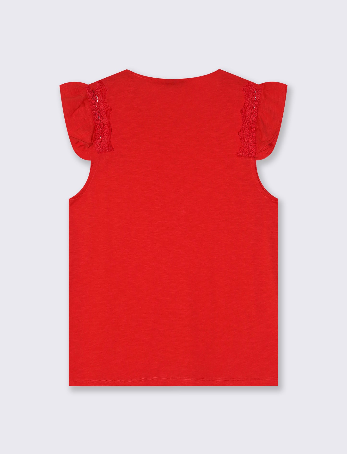 MAGLIA CON MANICHE AD ALETTA IN PIZZO - Corallo