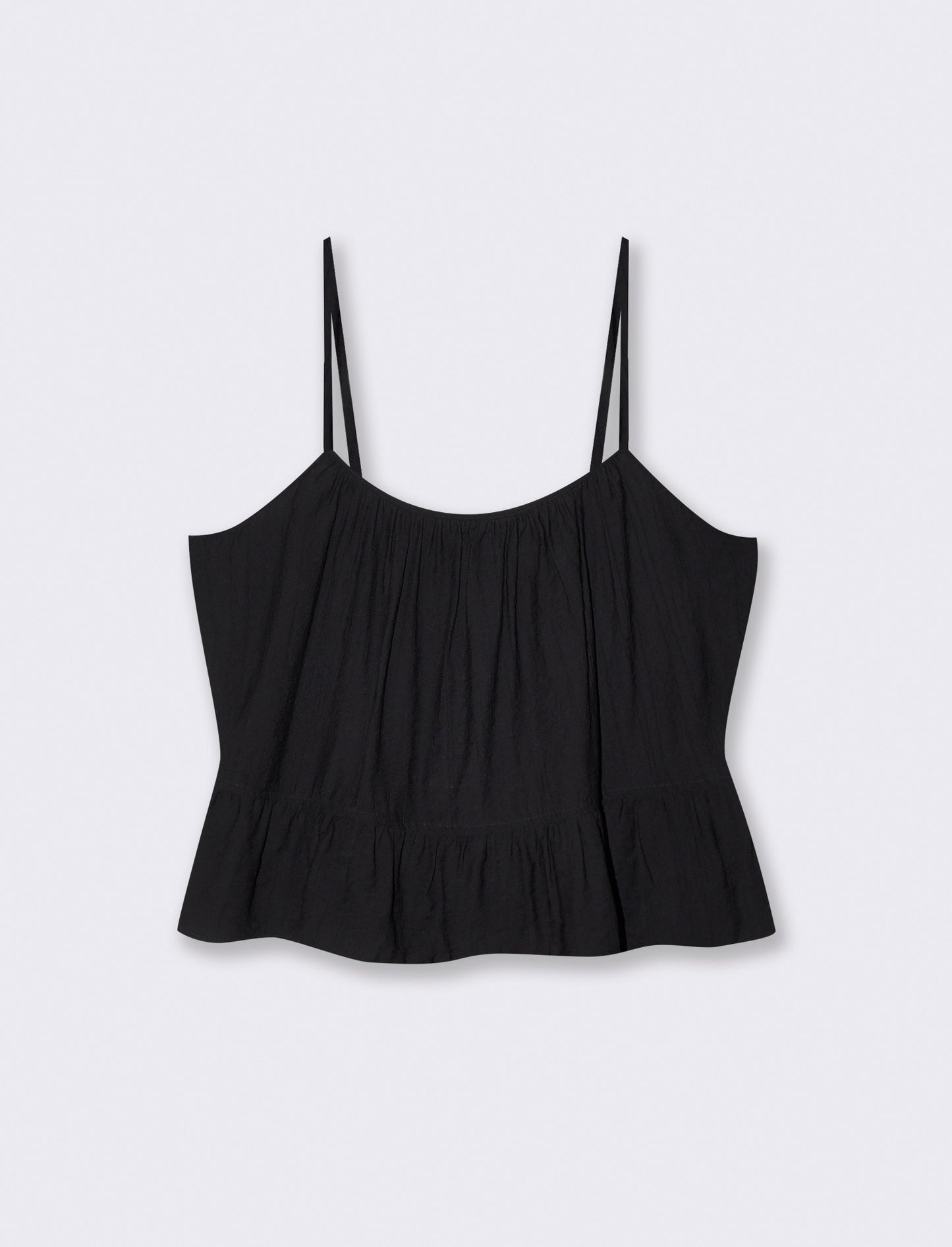 Top con spalline sottili e fondo arricciato - Nero