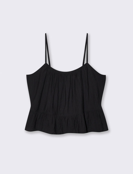 Top con spalline sottili e fondo arricciato - Nero