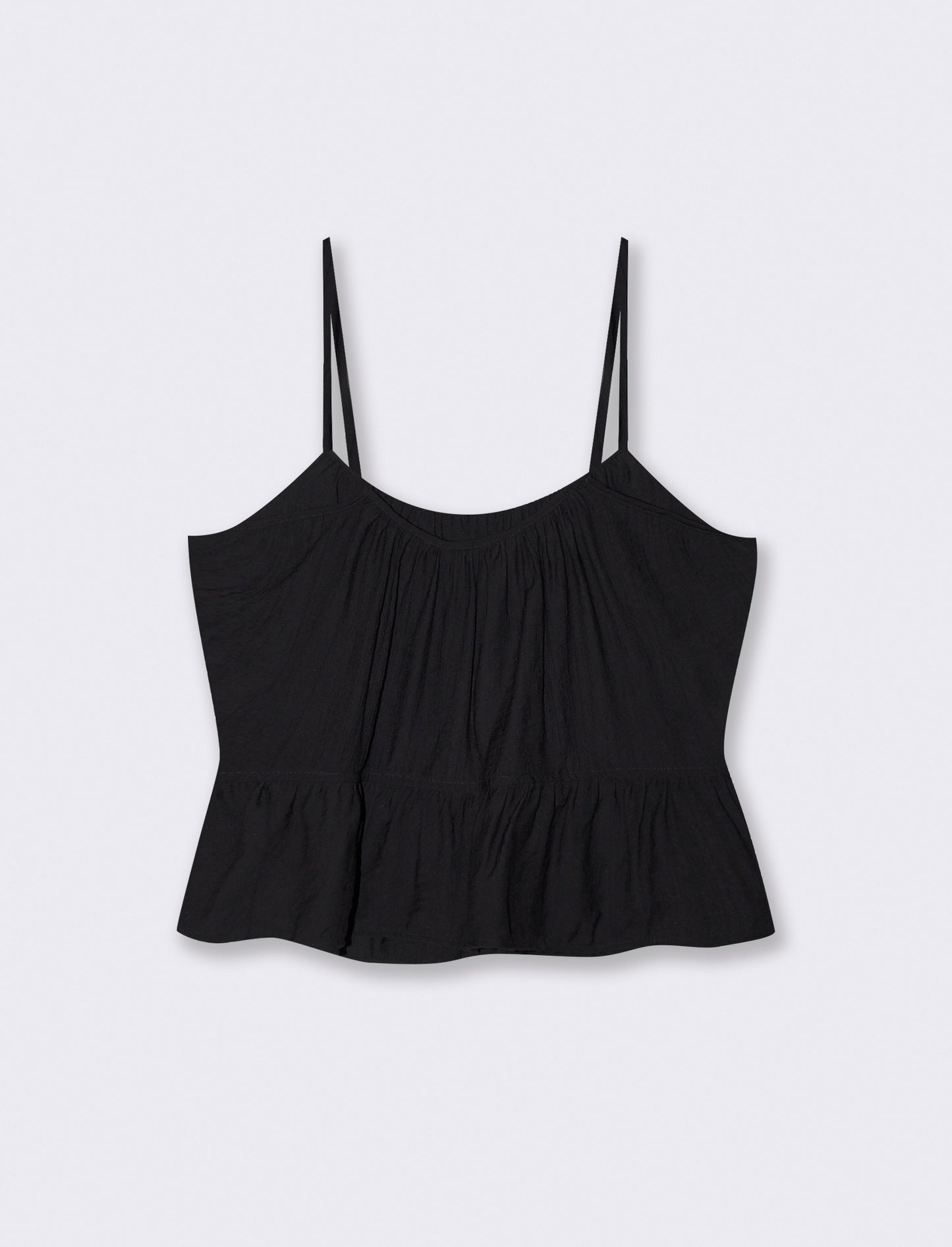 Top con spalline sottili e fondo arricciato - Nero