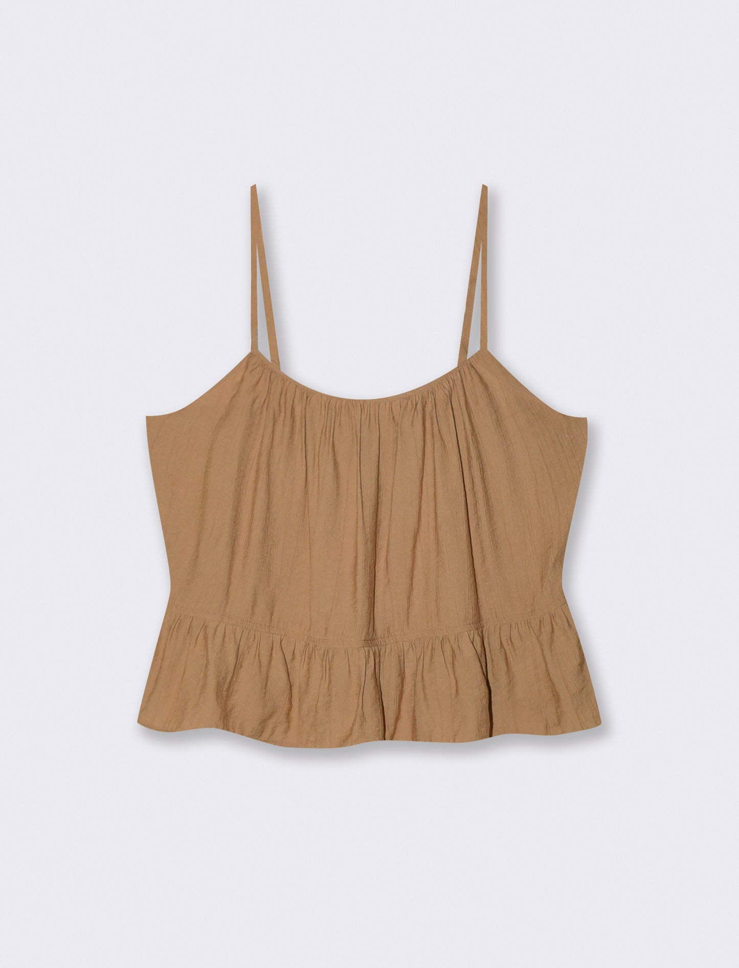 Top con spalline sottili e fondo arricciato - Cammello