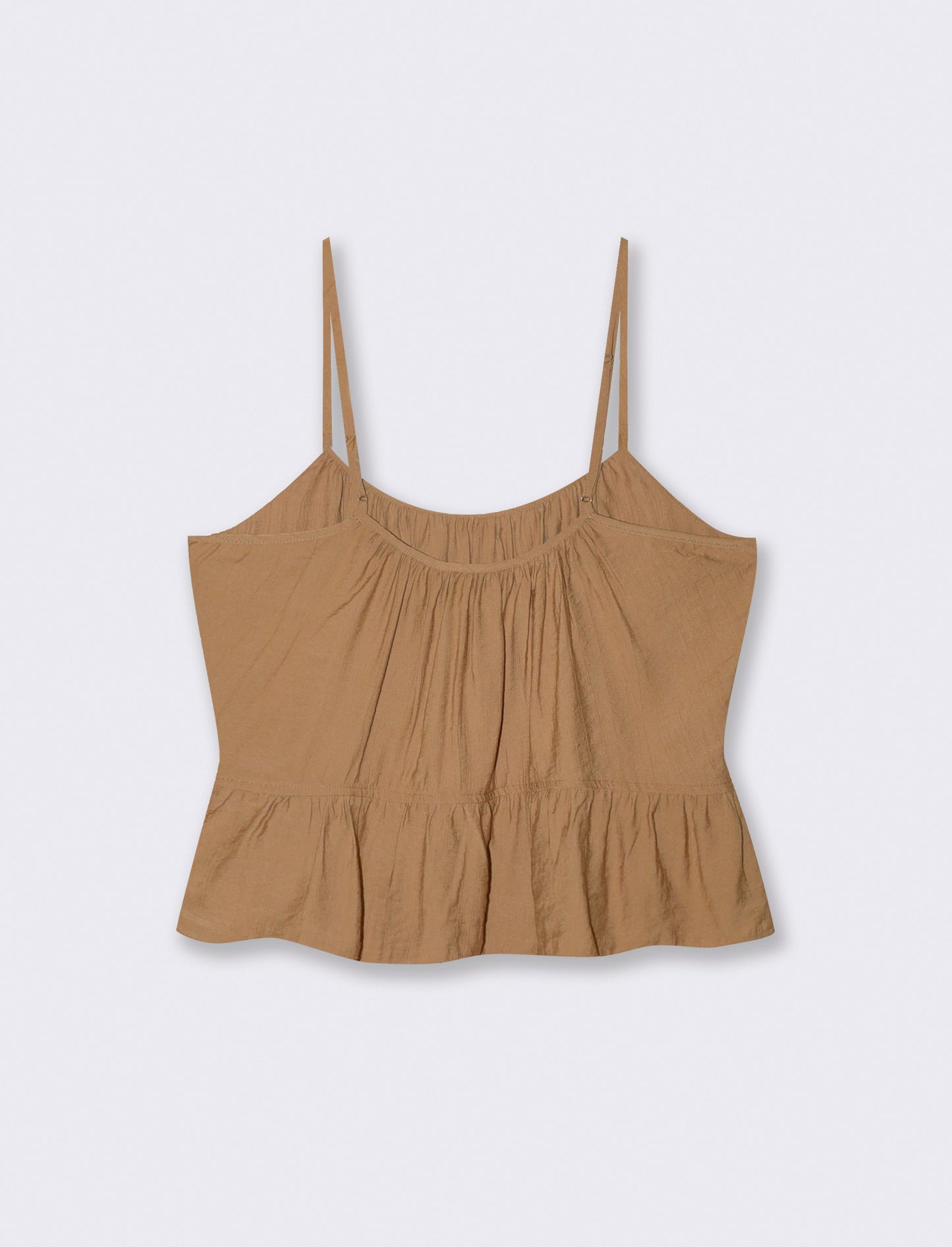 Top con spalline sottili e fondo arricciato - Cammello