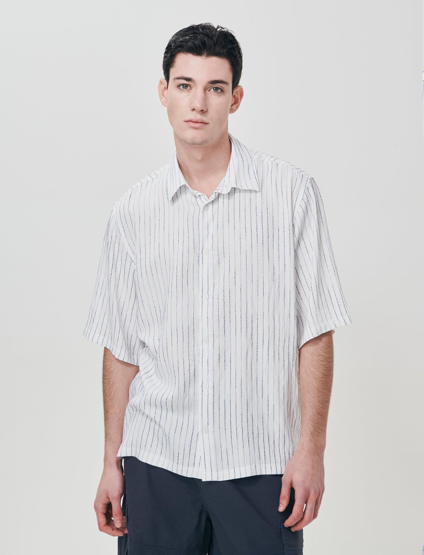 Boxy fit embroidered striped shirt - White