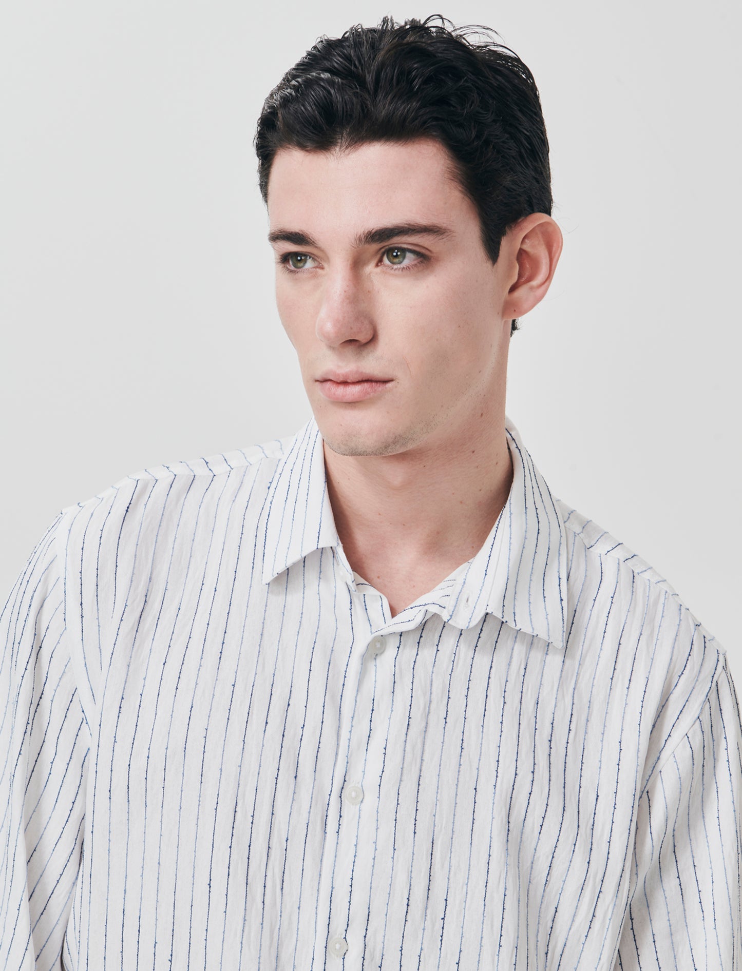 Boxy fit embroidered striped shirt - White