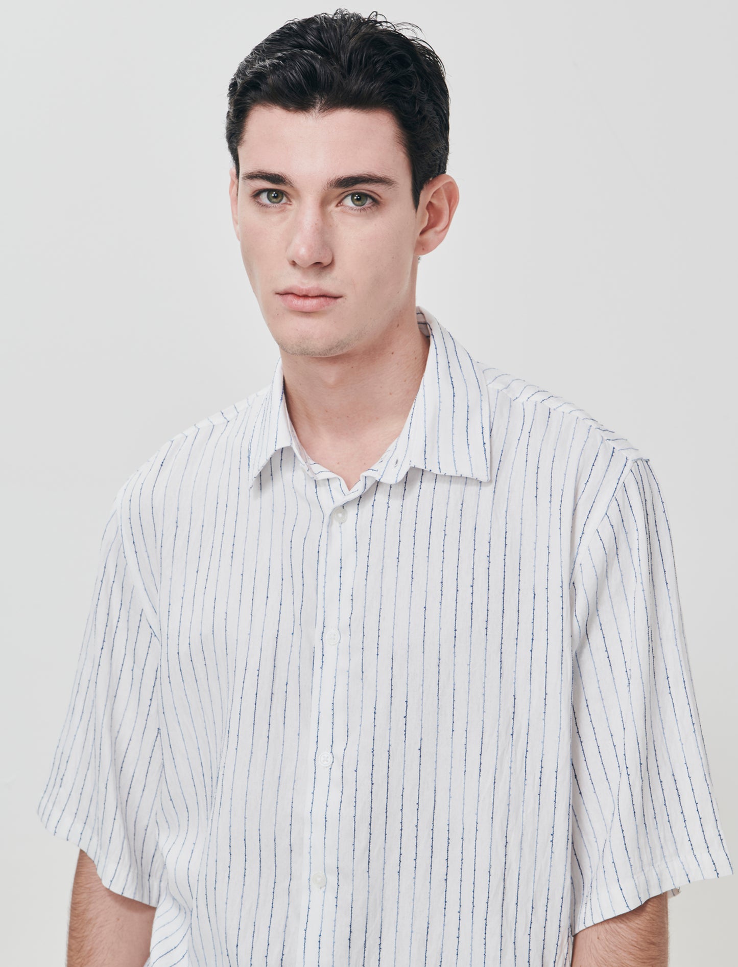 Boxy fit embroidered striped shirt - White