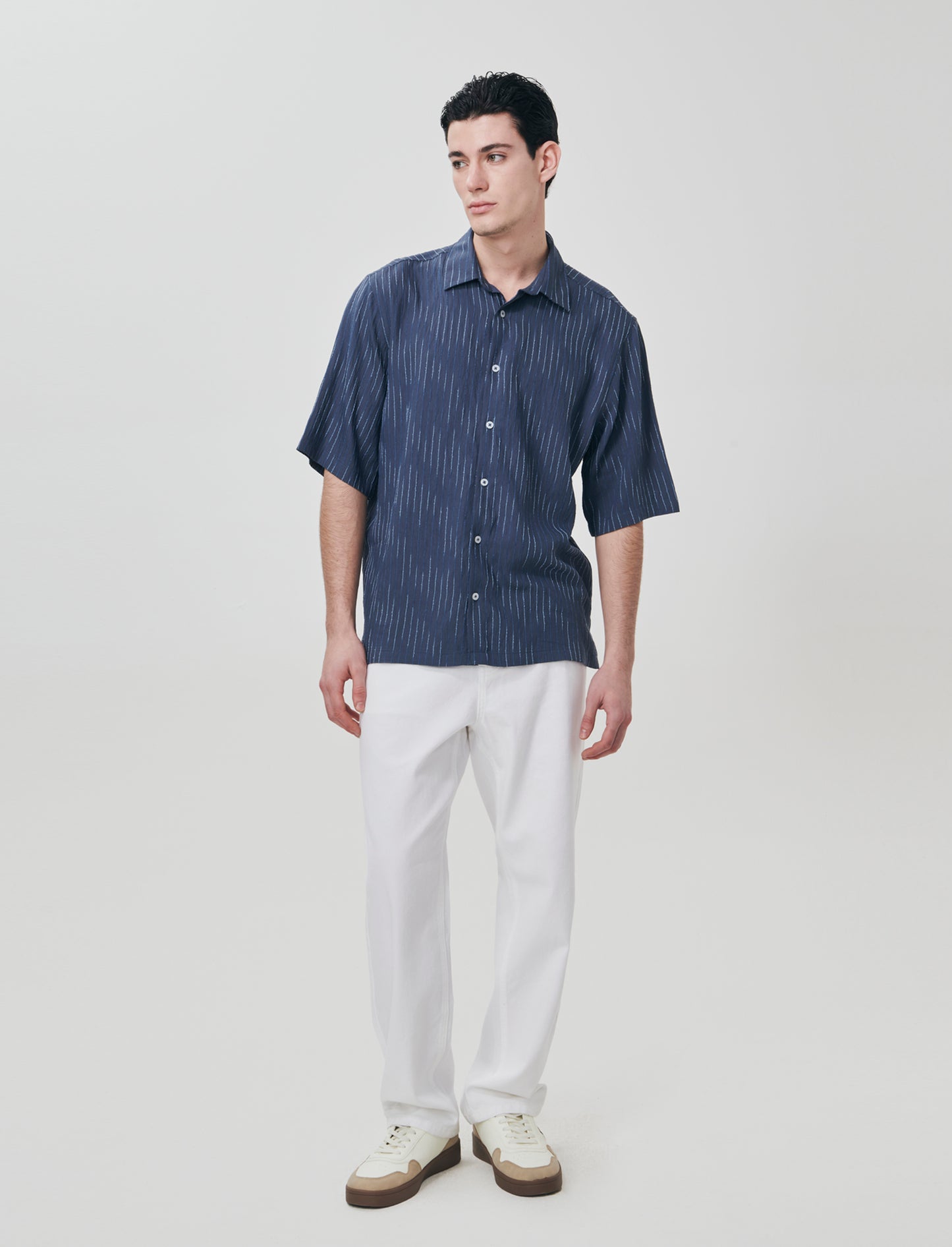 Boxy fit embroidered striped shirt - Blue