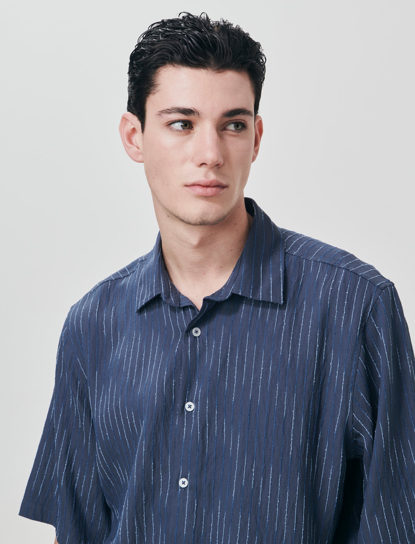 Boxy fit embroidered striped shirt - Blue