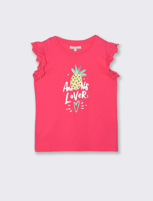 Summer T-shirt for girls with colorful print - Fuxia