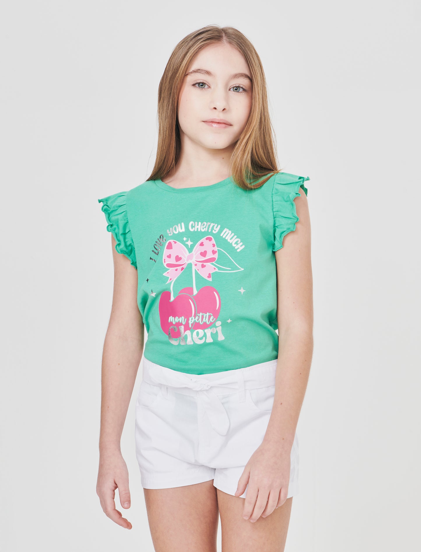 Summer T-shirt for girls with colorful print - Green