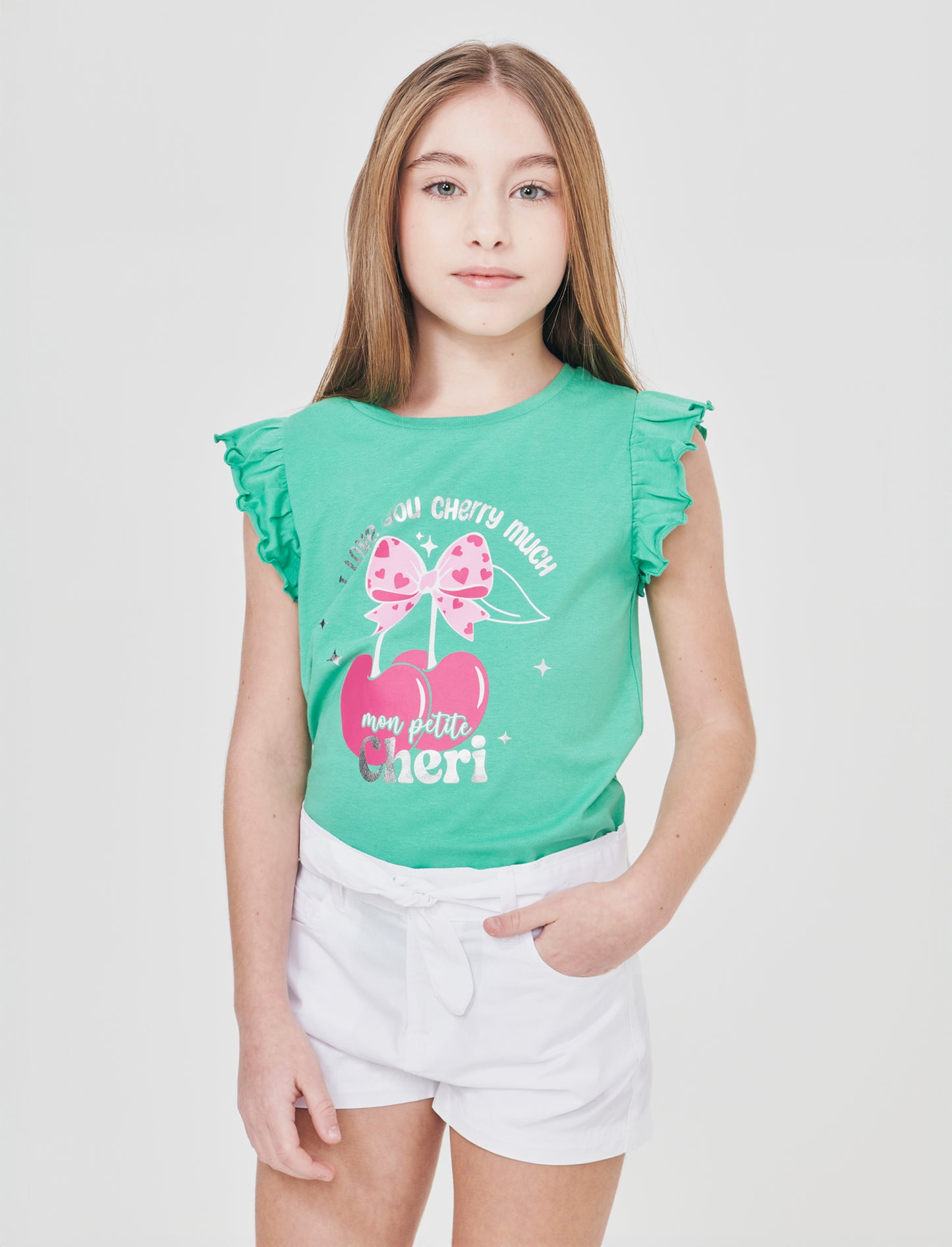 Summer T-shirt for girls with colorful print - Green