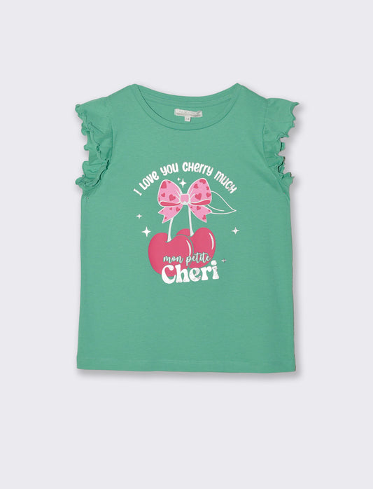 Summer T-shirt for girls with colorful print - Green