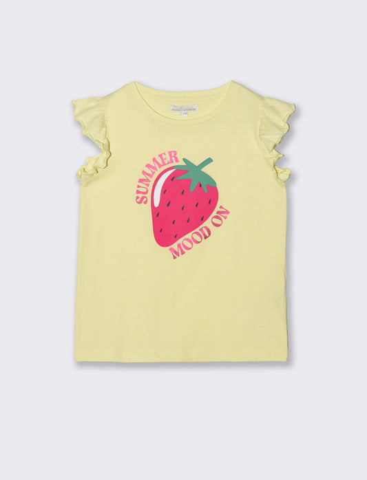Summer T-shirt for girls with colorful print - Yellow