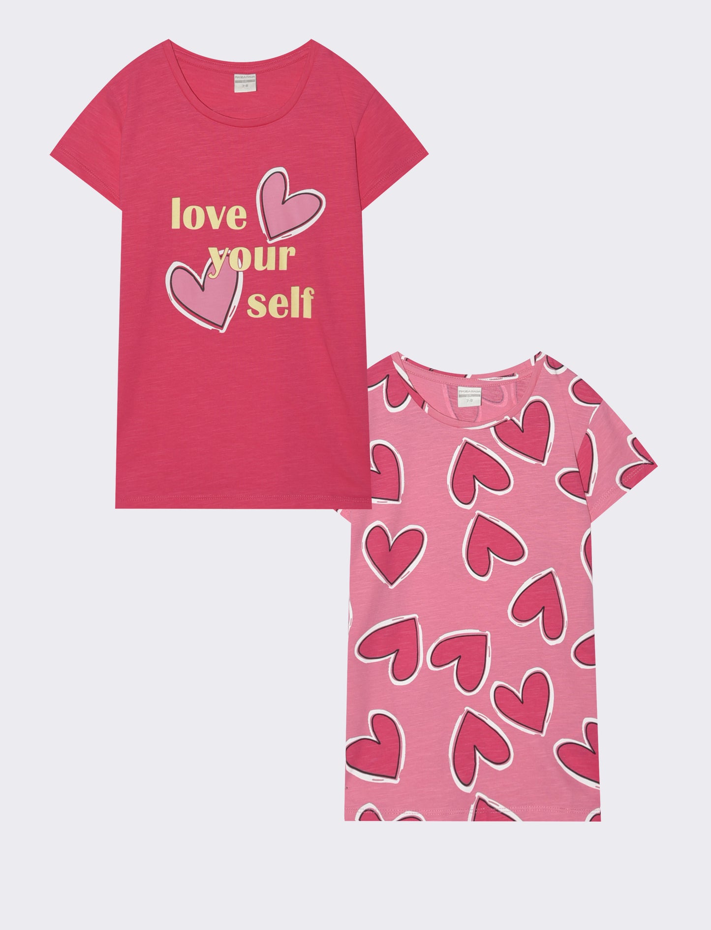 2 pack T- shirt mezza manica tinta unita e  stampata - Fuxia