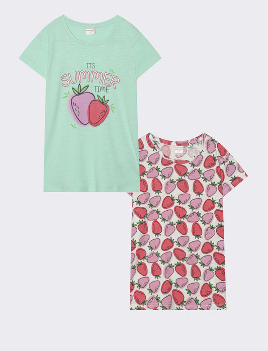 2 pack T- shirt mezza manica tinta unita e  stampata - Verde acqua