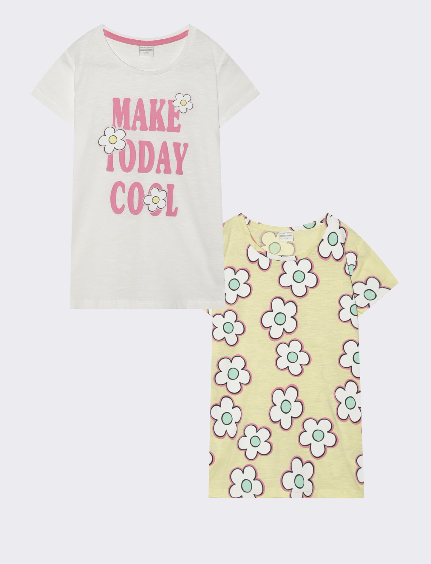 2 pack T- shirt mezza manica tinta unita e  stampata - Giallo